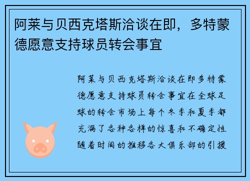 阿莱与贝西克塔斯洽谈在即，多特蒙德愿意支持球员转会事宜