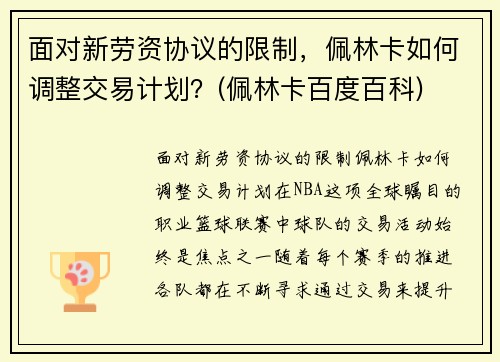 面对新劳资协议的限制，佩林卡如何调整交易计划？(佩林卡百度百科)