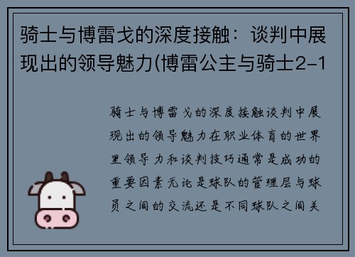 骑士与博雷戈的深度接触：谈判中展现出的领导魅力(博雷公主与骑士2-1)